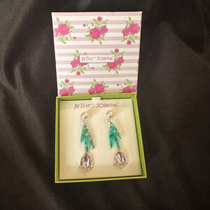 Betsey Johnson Earrings Green Pink Flower Spring Summer Lilac Pearl Drop Gift